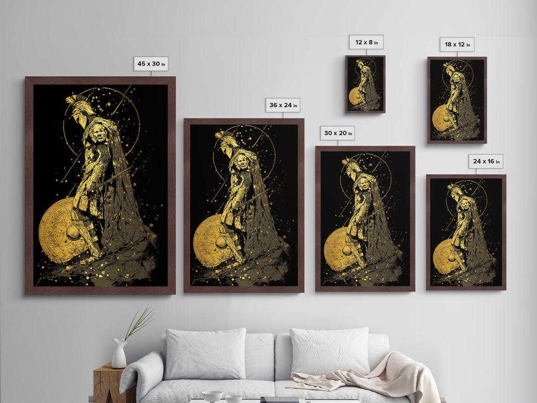 Mars Warrior Metallic Gold Metal Print, Roman God Art, Real Wood Frame, Ancient Battle Decor, Mythology Metal Artwork