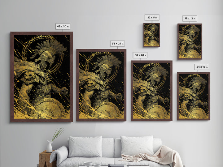 Ares Metallic Gold Metal Print, Greek God Of War Art, Real Wood Frame, Warrior Decor, Mythology Luxury Metal Artwork