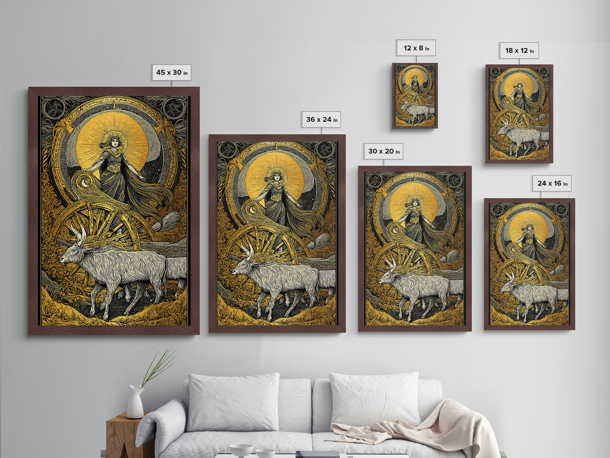 Rhea Metallic Gold Metal Print, Titaness Mother Goddess Art, Real Wood Frame, Ancient Greek Decor, Mythology Artwork