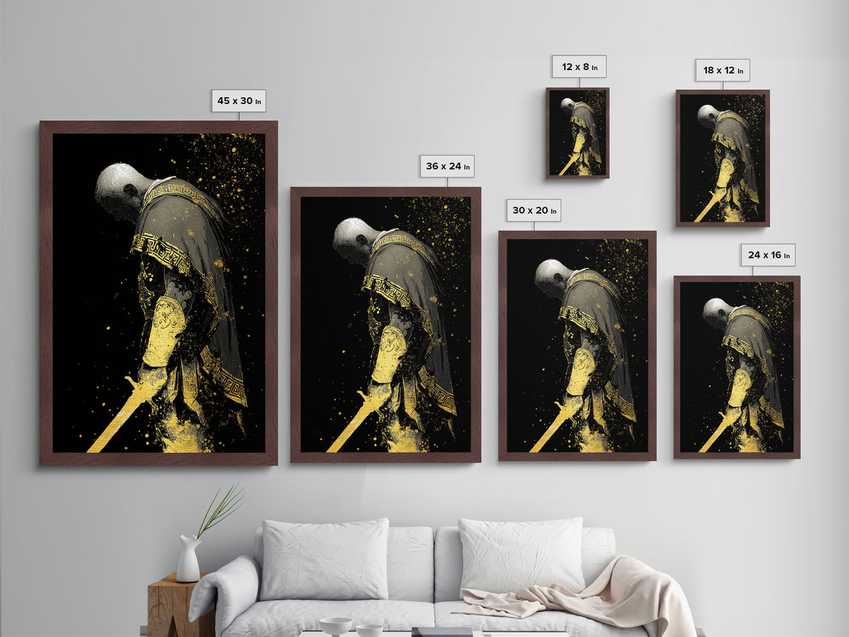 Roman General Metallic Gold Art, Historical Wall Print, Luxury Myth Inspired Home Decor, Collectible Ancient Artwork, Real Wood Frame
