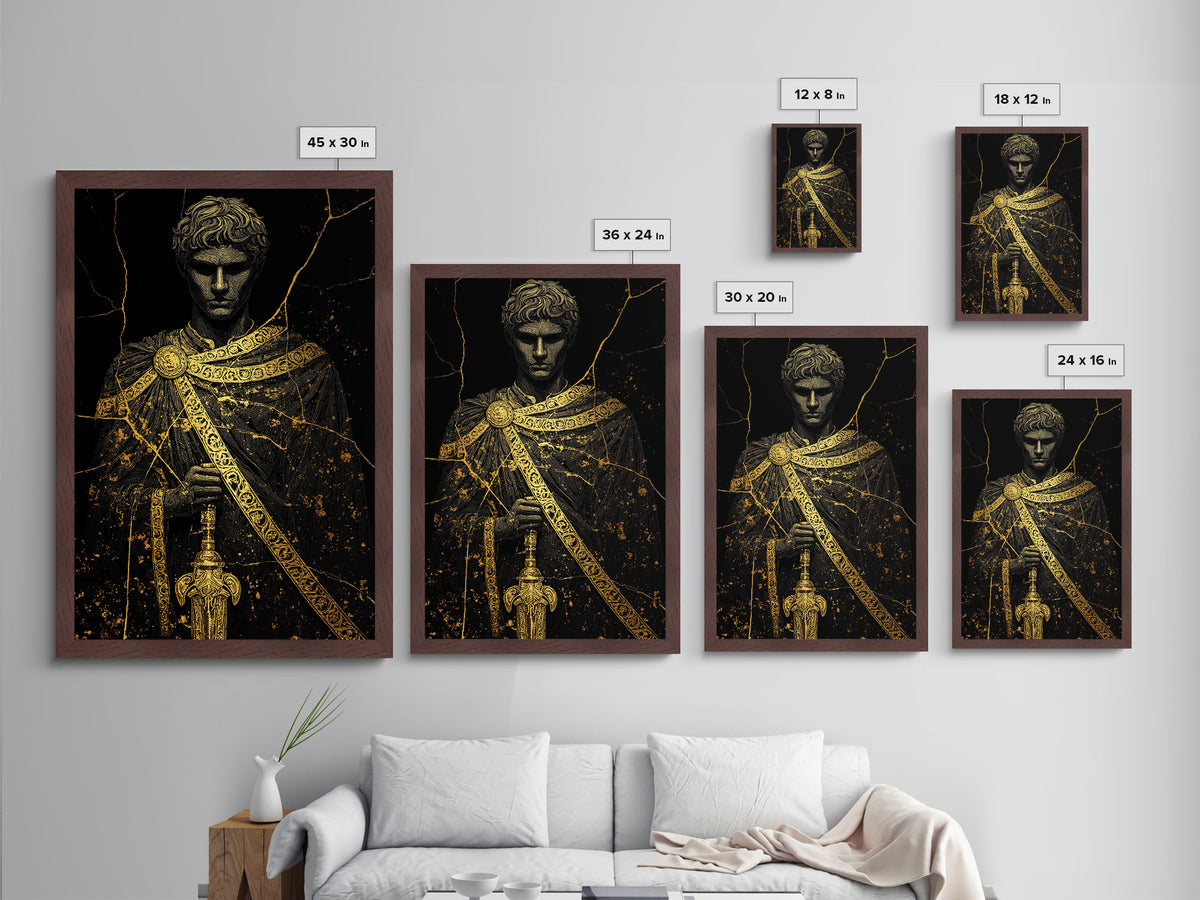 Gladiator Metallic Gold Metal Print, Roman Warrior Wall Art, Ancient History Artwork, Mythology Inspired Home Decor, Real Wood Frame