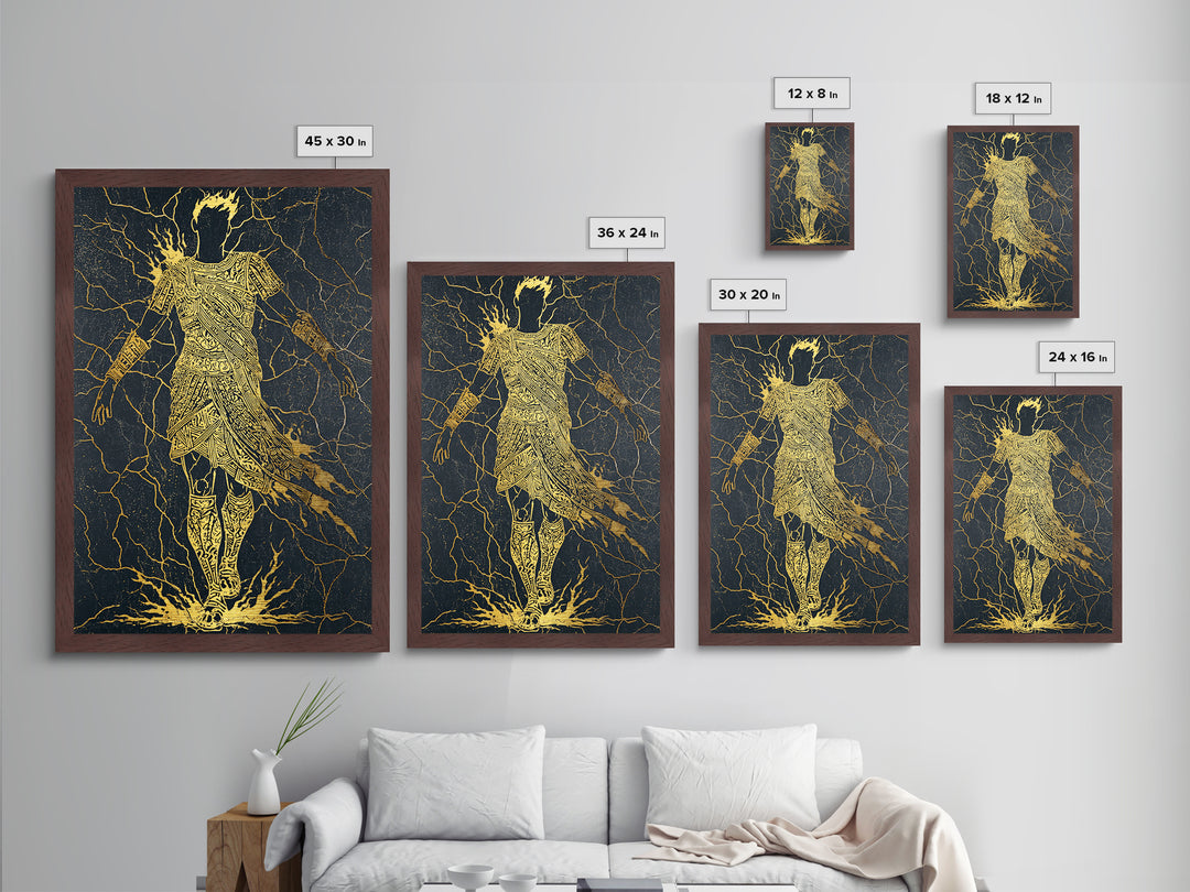 Mythology Inspired Metallic Gold Metal Print, Roman Emperor Wall Art, Historical Home Decor, Ancient Regal Artwork, Real Wood Frame