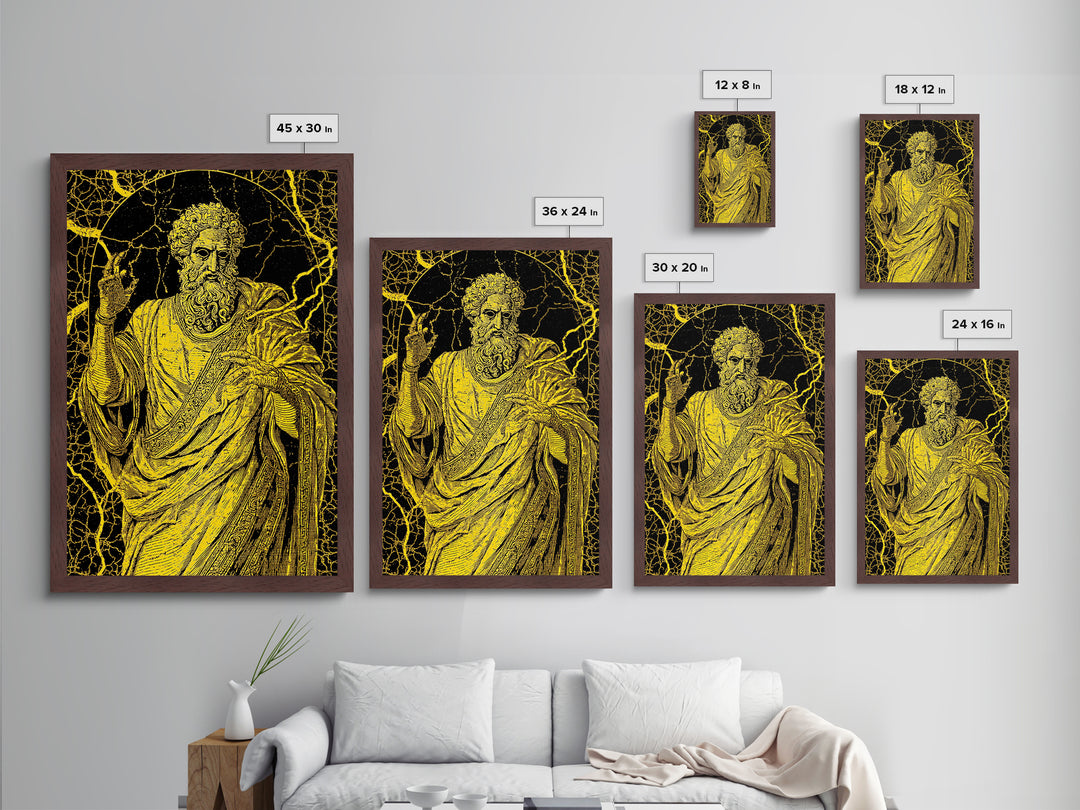 Divine Ruler Metallic Gold Metal Print, Classical God Wall Art, Ancient Power Decor, Luxury Mythology Artwork, Real Wood Frame