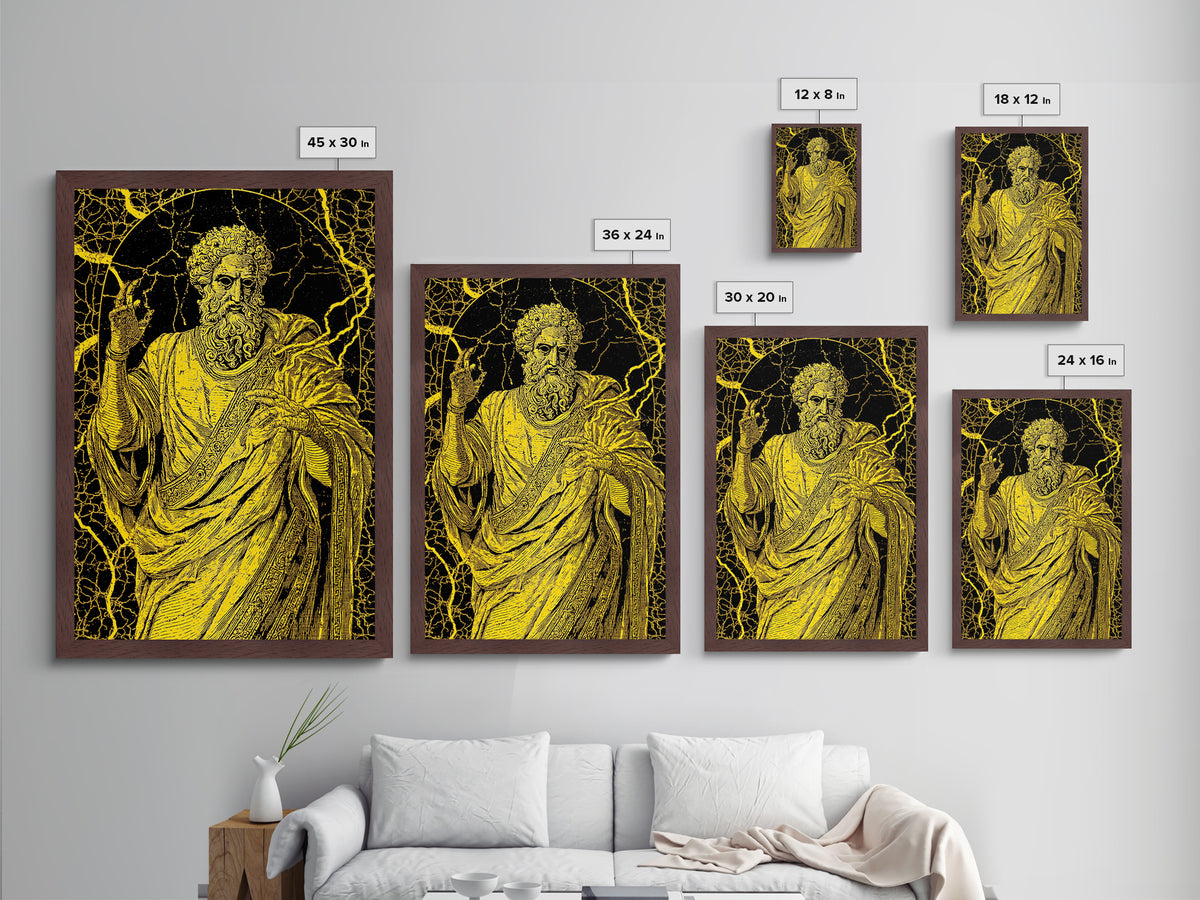 Divine Ruler Metallic Gold Metal Print, Classical God Wall Art, Ancient Power Decor, Luxury Mythology Artwork, Real Wood Frame