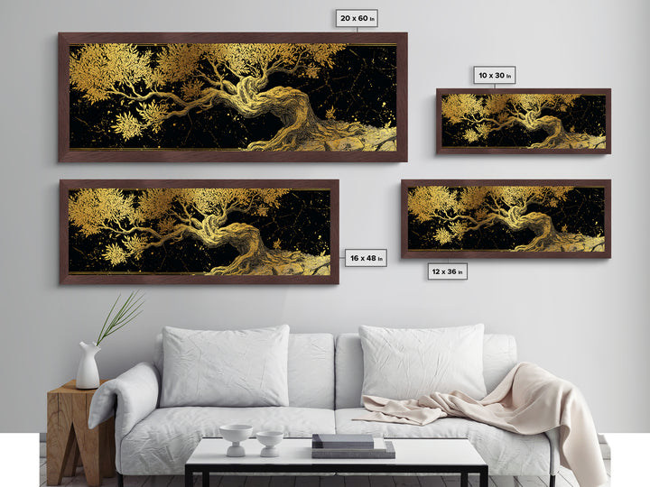 Ancient Olive Tree Artwork, Mythological Symbol Of Peace Decorative Wall Design, Metallic Gold Metal Print, Real Wood Frame Art