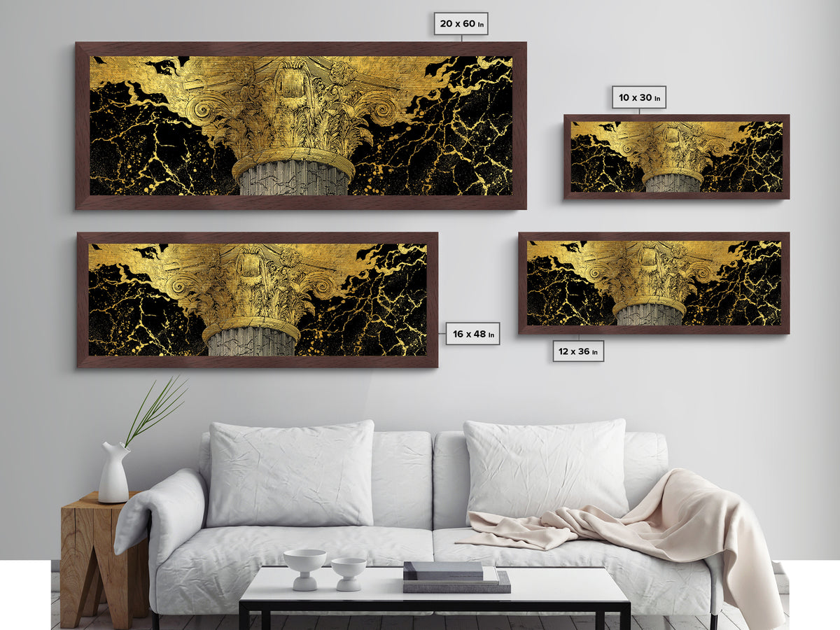 Classical Corinthian Column, Ancient Pillar Decorative Architectural Artwork, Metallic Gold Metal Print, Real Wood Frame Wall Art