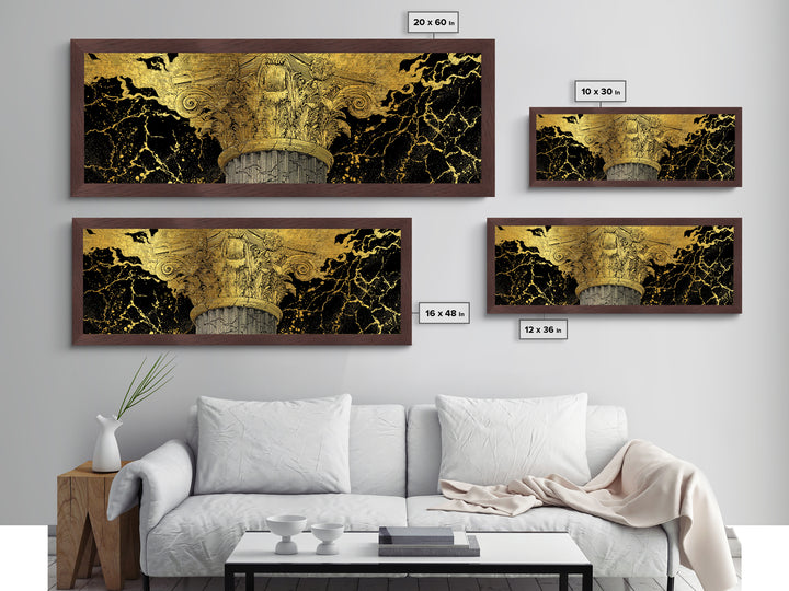 Classical Corinthian Column, Ancient Pillar Decorative Architectural Artwork, Metallic Gold Metal Print, Real Wood Frame Wall Art