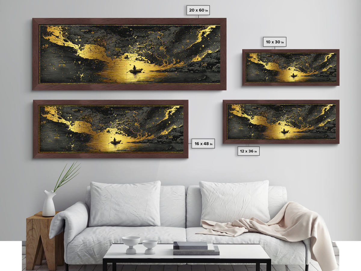 Celestial Map Artwork, Mythological Constellation And Ancient Sky Design, Metallic Gold Metal Print, Real Wood Frame Wall Decor