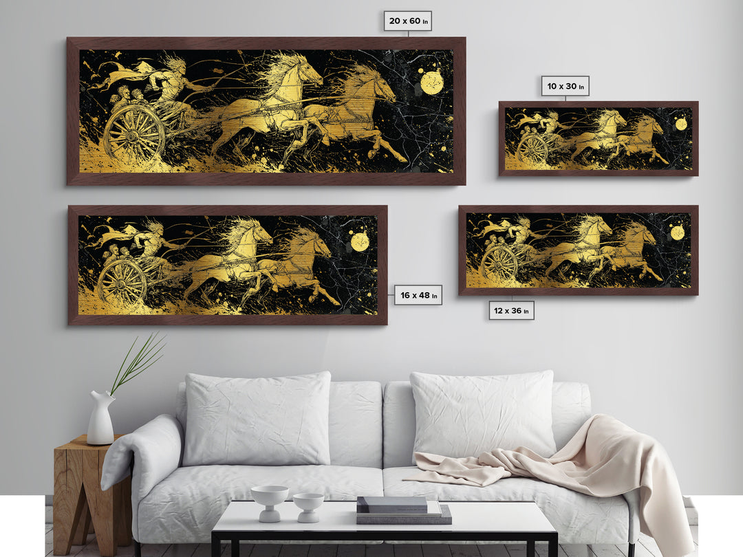 Ancient Chariot Rider, Mythical Warrior Battle Scene Wall Decor, Metallic Gold Metal Print, Real Wood Frame Art