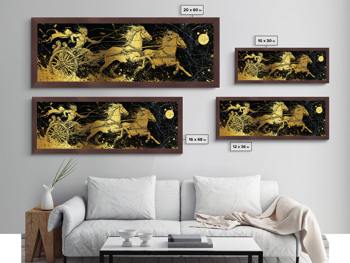 Ancient Chariot Rider, Mythical Warrior Battle Scene Wall Decor, Metallic Gold Metal Print, Real Wood Frame Art