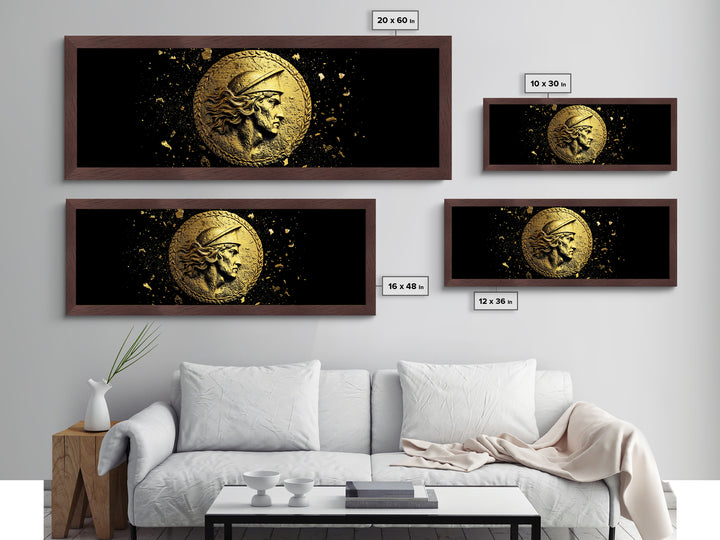 Ancient Greek Coin Relief Portrait, Historical Mythology Metallic Gold Metal Print, Classical Wall Art, Real Wood Frame