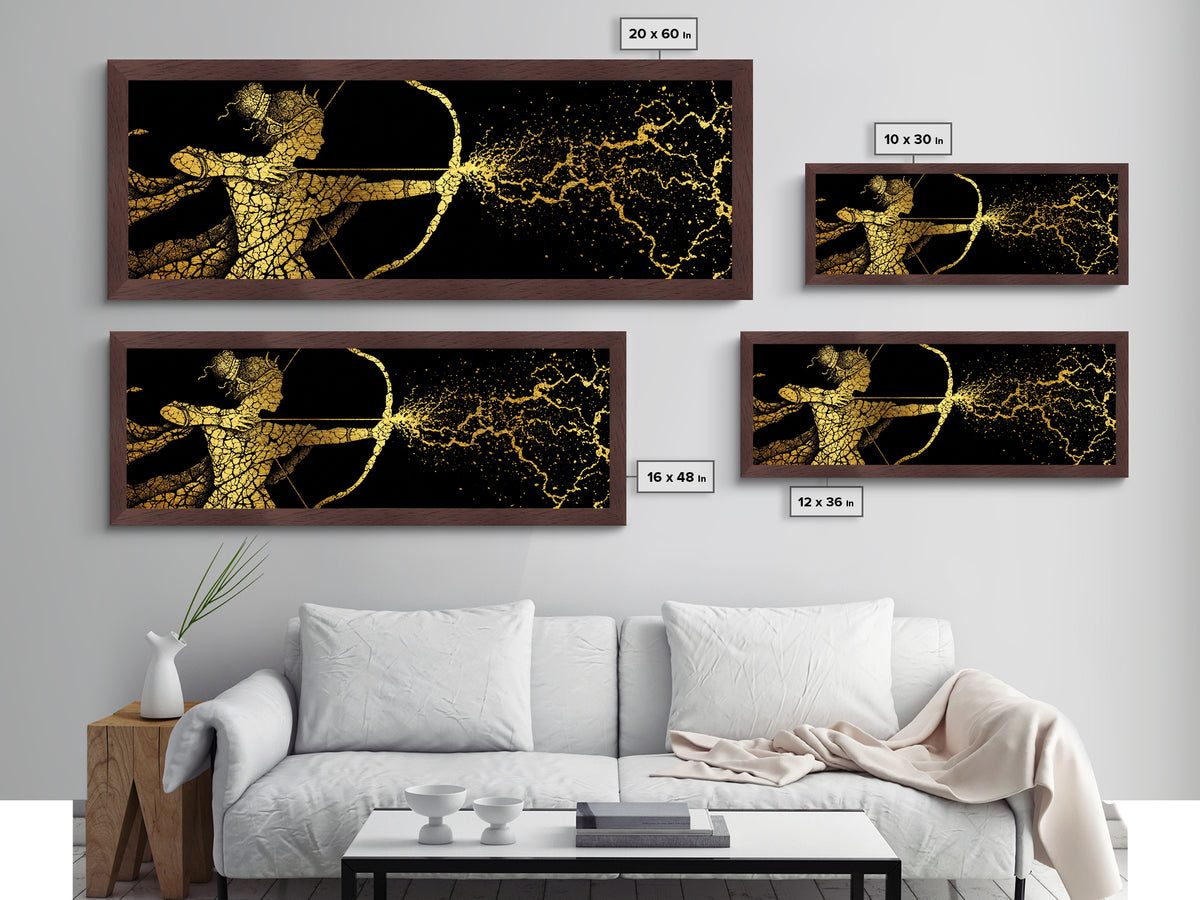 Artemis Golden Archer Illustration, Ancient Greek Goddess Metallic Gold Metal Print, Mythology Wall Art, Real Wood Frame