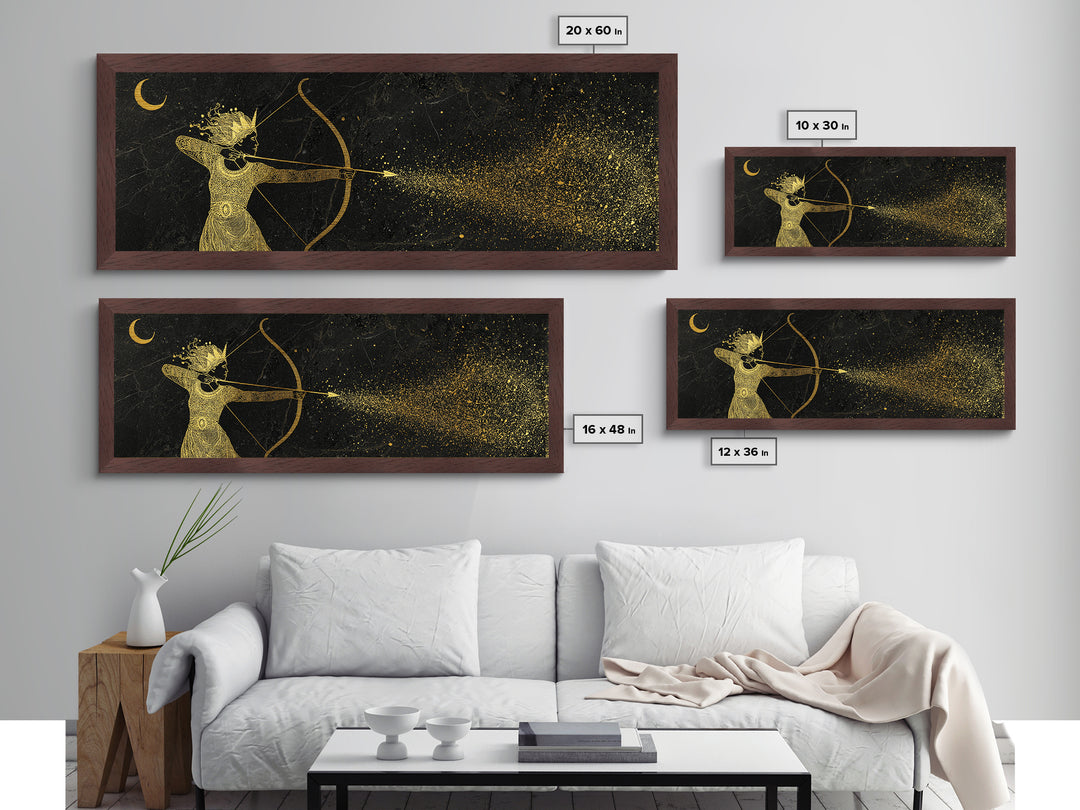 Celestial Artemis Shooting Stars, Ancient Greek Goddess Metallic Gold Metal Print, Mythology Wall Art, Real Wood Frame