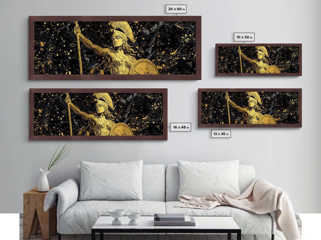 Athena Goddess Of Wisdom And War, Ancient Greek Metallic Gold Metal Print, Mythology Warrior Wall Art, Real Wood Frame
