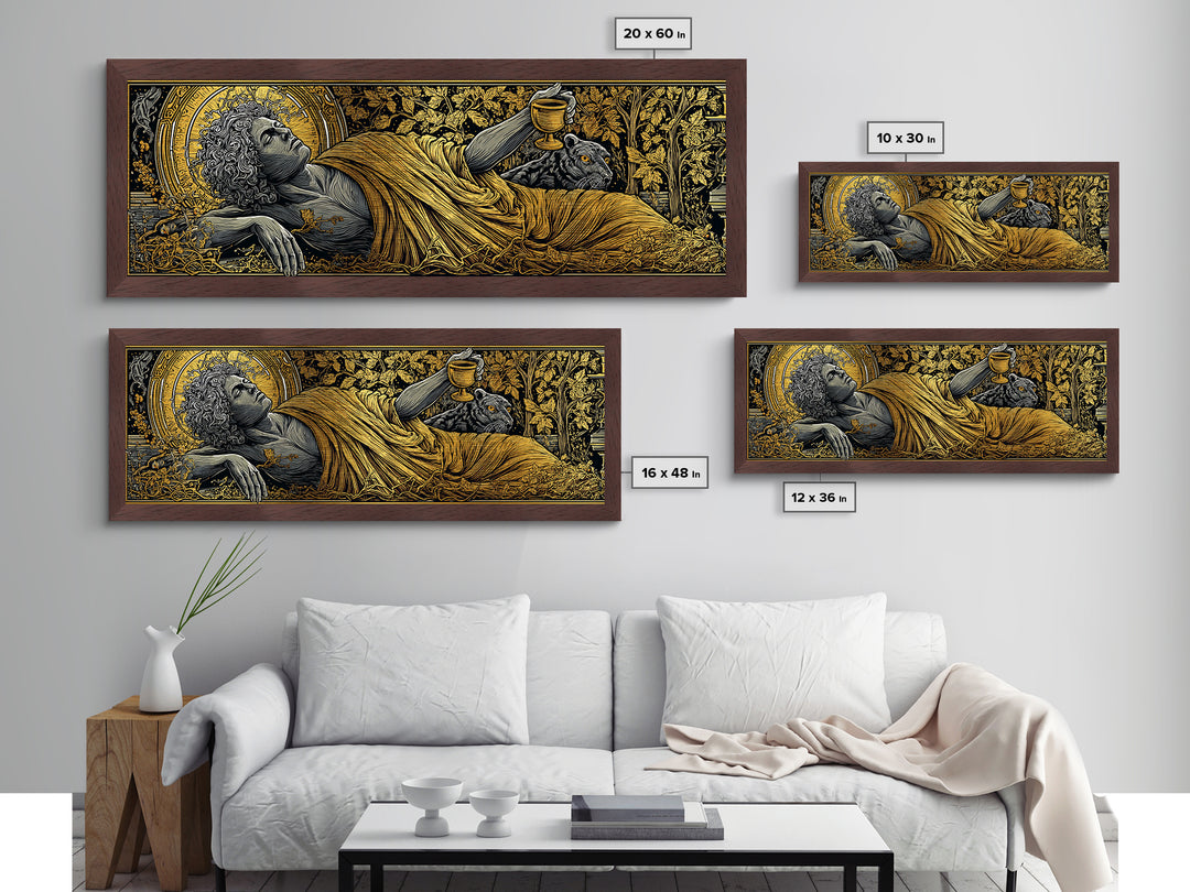 Dionysus God Of Wine And Festivity, Ancient Greek Metallic Gold Metal Print, Mythology Celebration Wall Art, Real Wood Frame