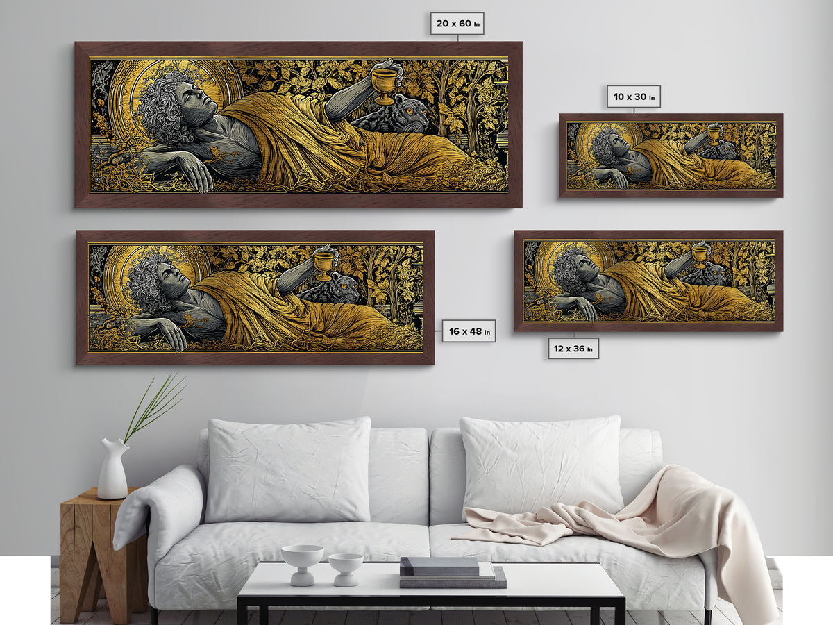 Dionysus God Of Wine And Festivity, Ancient Greek Metallic Gold Metal Print, Mythology Celebration Wall Art, Real Wood Frame