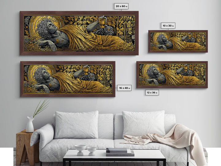 Dionysus God Of Wine And Festivity, Ancient Greek Metallic Gold Metal Print, Mythology Celebration Wall Art, Real Wood Frame