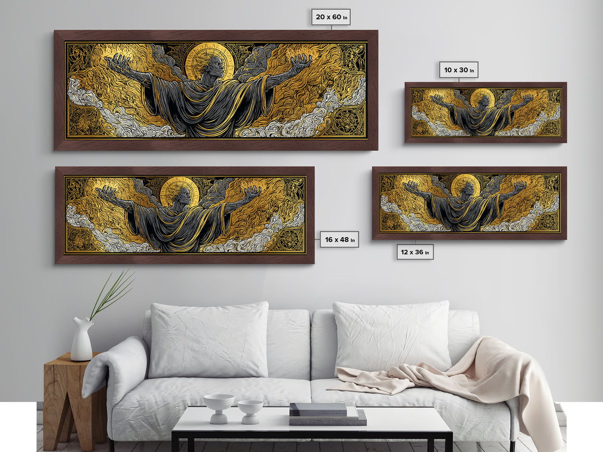 Ancient Titan With Flames, Mythology God Wall Art, Metallic Gold Metal Print, Dramatic Greek Decor, Real Wood Frame