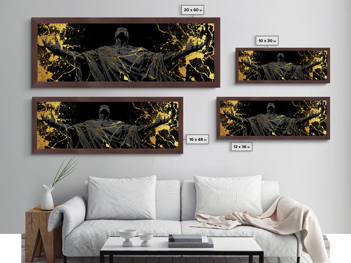 Broken God Kintsugi Style, Abstract Mythology Figure, Metallic Gold Metal Print, Elegant Modern Wall Art, Real Wood Frame