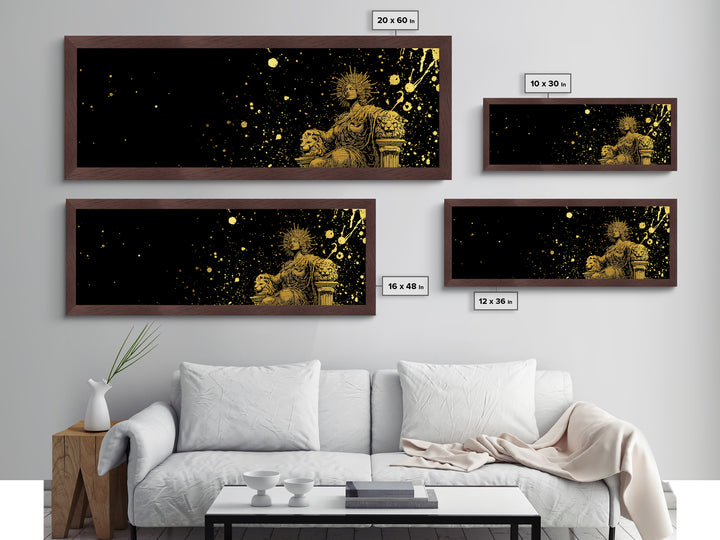 Celestial Goddess On Throne, Mythology Divine Wall Decor, Metallic Gold Metal Print, Cosmic Starry Art, Real Wood Frame