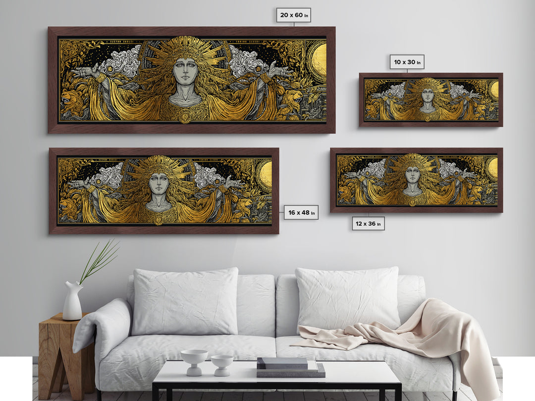 Hera Goddess Metallic Gold Metal Print, Greek Mythology Wall Art, Regal Woman Illustration, Real Wood Frame, Luxury Home Decor