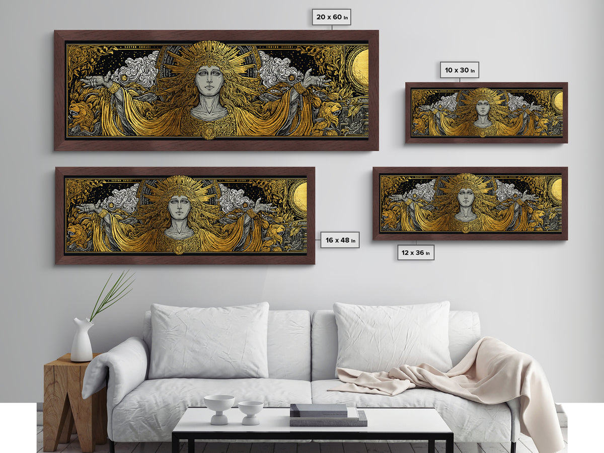 Hera Goddess Metallic Gold Metal Print, Greek Mythology Wall Art, Regal Woman Illustration, Real Wood Frame, Luxury Home Decor