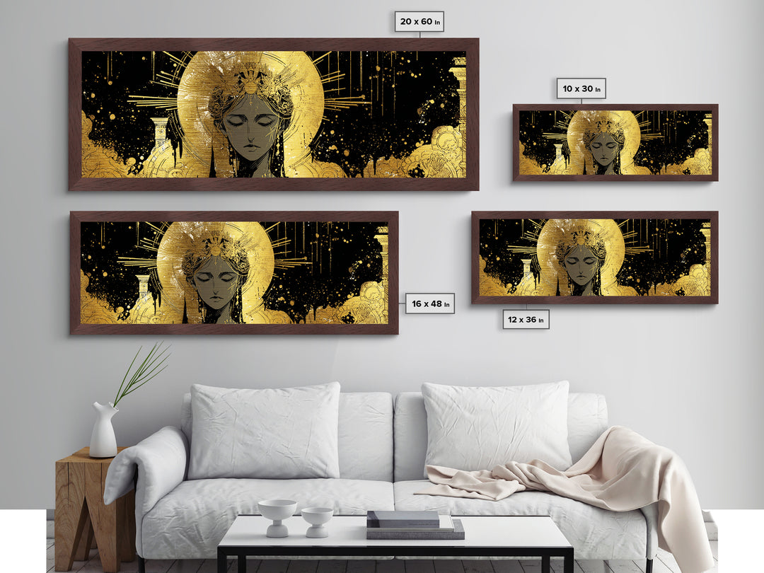 Hera Divine Metallic Gold Metal Print, Greek Goddess Wall Art, Mythological Woman Portrait, Real Wood Frame, Elegant Home Decor
