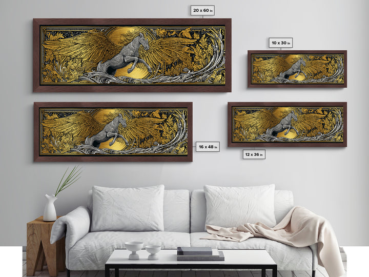 Pegasus Rising Metallic Gold Metal Print, Mythological Horse Wall Art, Real Wood Frame, Luxury Collectible Decorative Art