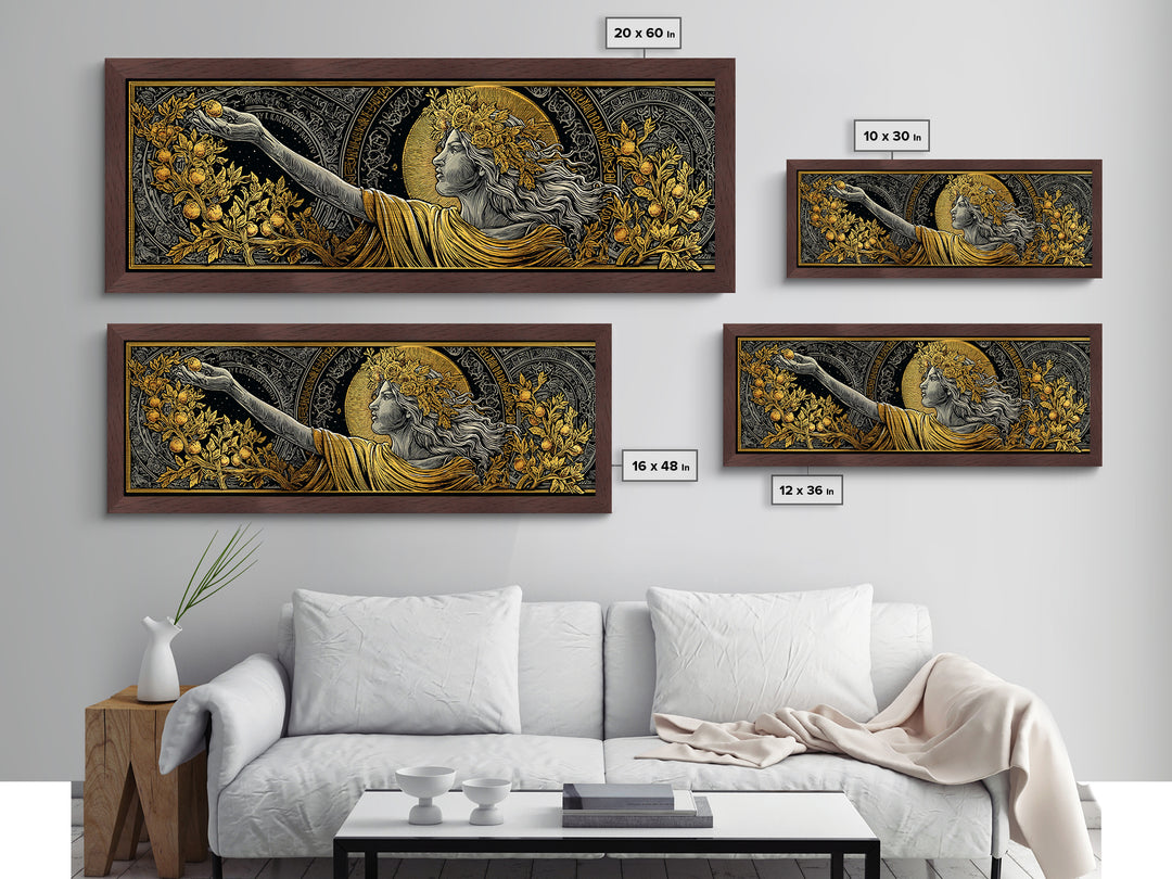 Persephone Crown Metallic Gold Metal Print, Mythology Goddess Wall Art, Real Wood Frame, Luxury Decorative Artwork