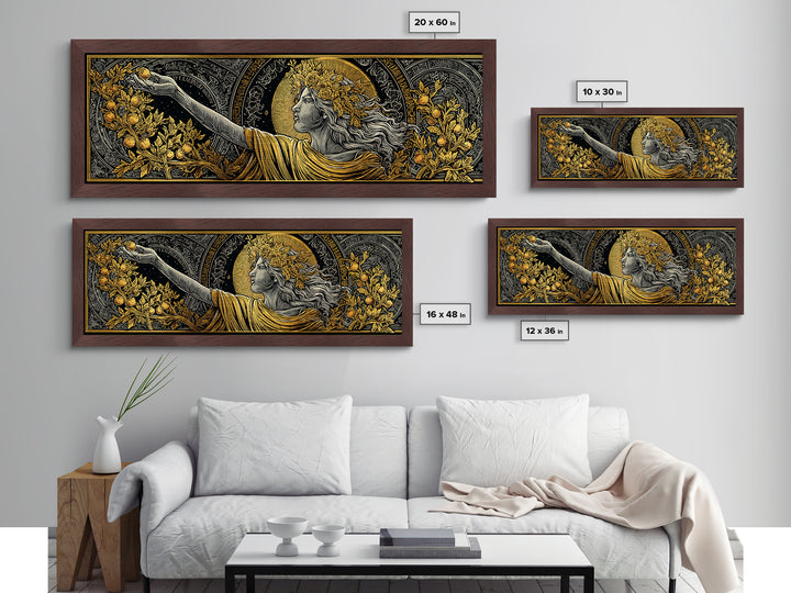 Persephone Crown Metallic Gold Metal Print, Mythology Goddess Wall Art, Real Wood Frame, Luxury Decorative Artwork