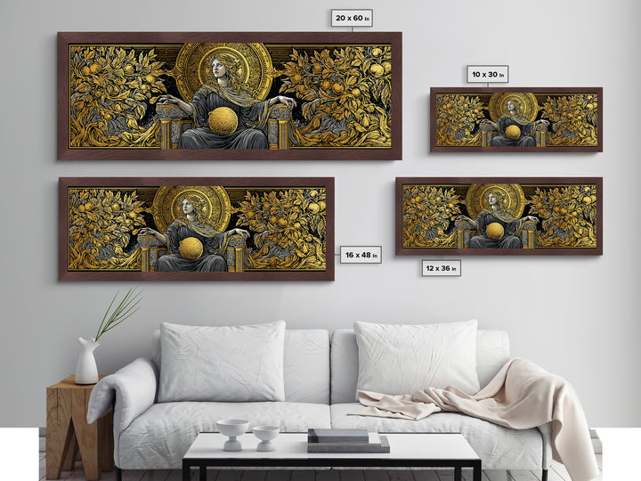 Persephone Throne Metallic Gold Metal Print, Goddess Of Spring Wall Art, Real Wood Frame, Mythology Artwork For Decor