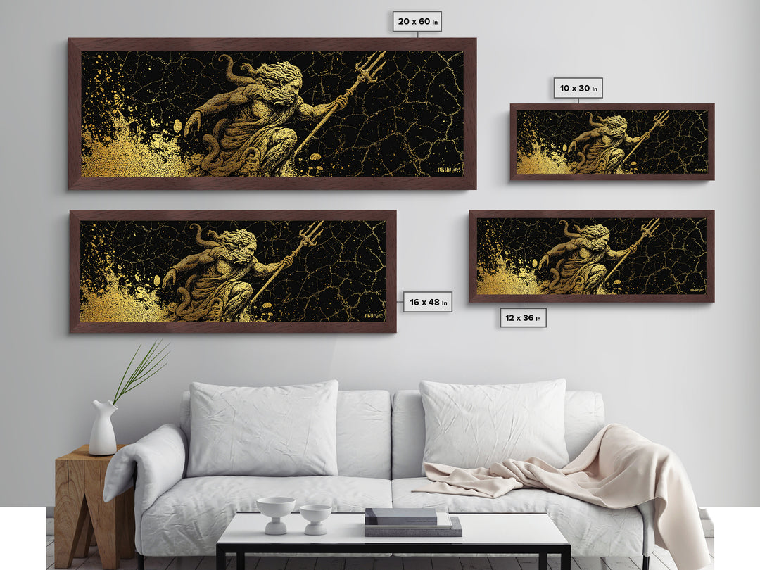 Poseidon Ocean Metallic Gold Metal Print, Greek Mythology Wall Art, Real Wood Frame, Decorative God Of The Sea Artwork