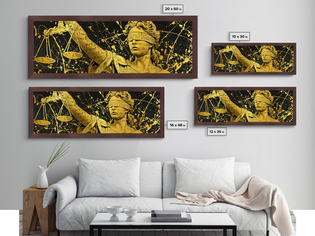 Themis Blind Justice Metallic Gold Art, Greek Goddess Wall Print, Real Wood Frame Metal Print, Law And Justice Statue Artwork