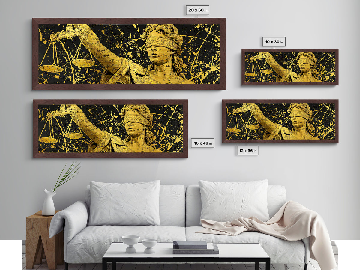Themis Blind Justice Metallic Gold Art, Greek Goddess Wall Print, Real Wood Frame Metal Print, Law And Justice Statue Artwork