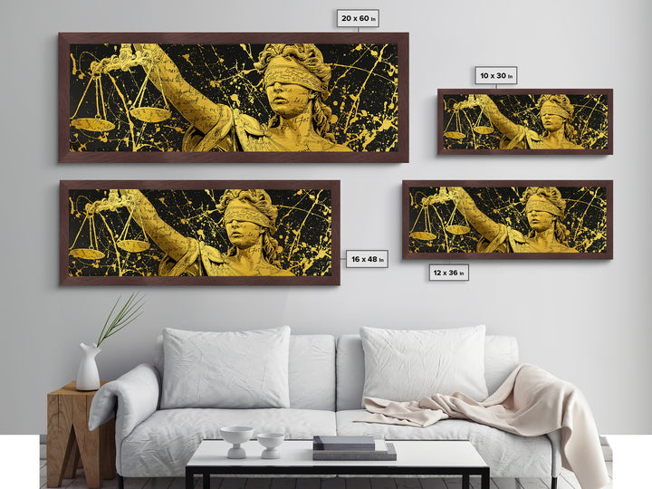 Themis Blind Justice Metallic Gold Art, Greek Goddess Wall Print, Real Wood Frame Metal Print, Law And Justice Statue Artwork