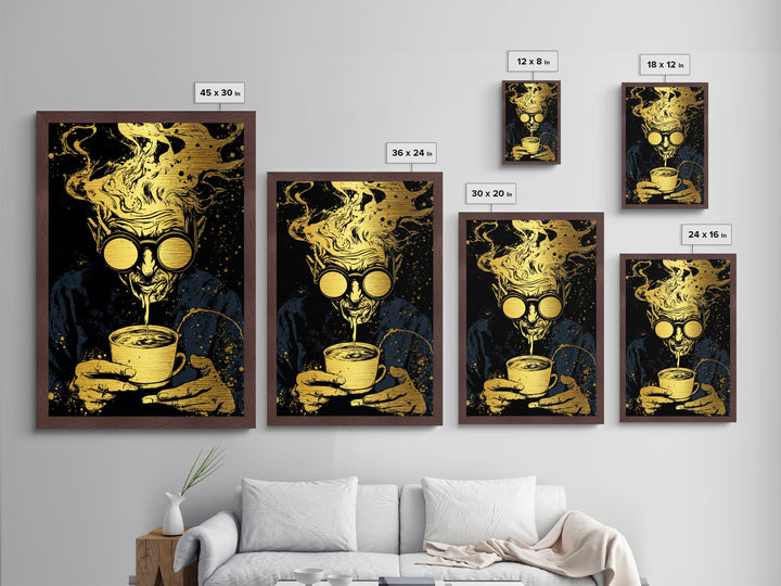 Witchy Coffee Alchemist Metallic Gold Art Metal Art Spooky Halloween Wall Decor in Real Wood Frame Gothic Kitchen Wall Hanging