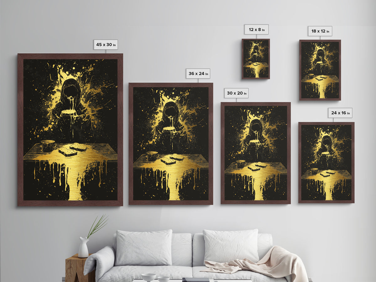 Hungry Ghost Metallic Gold Art, Gothic Horror Metal Art, Haunted Spooky Season Wall Décor Framed in Real Wood
