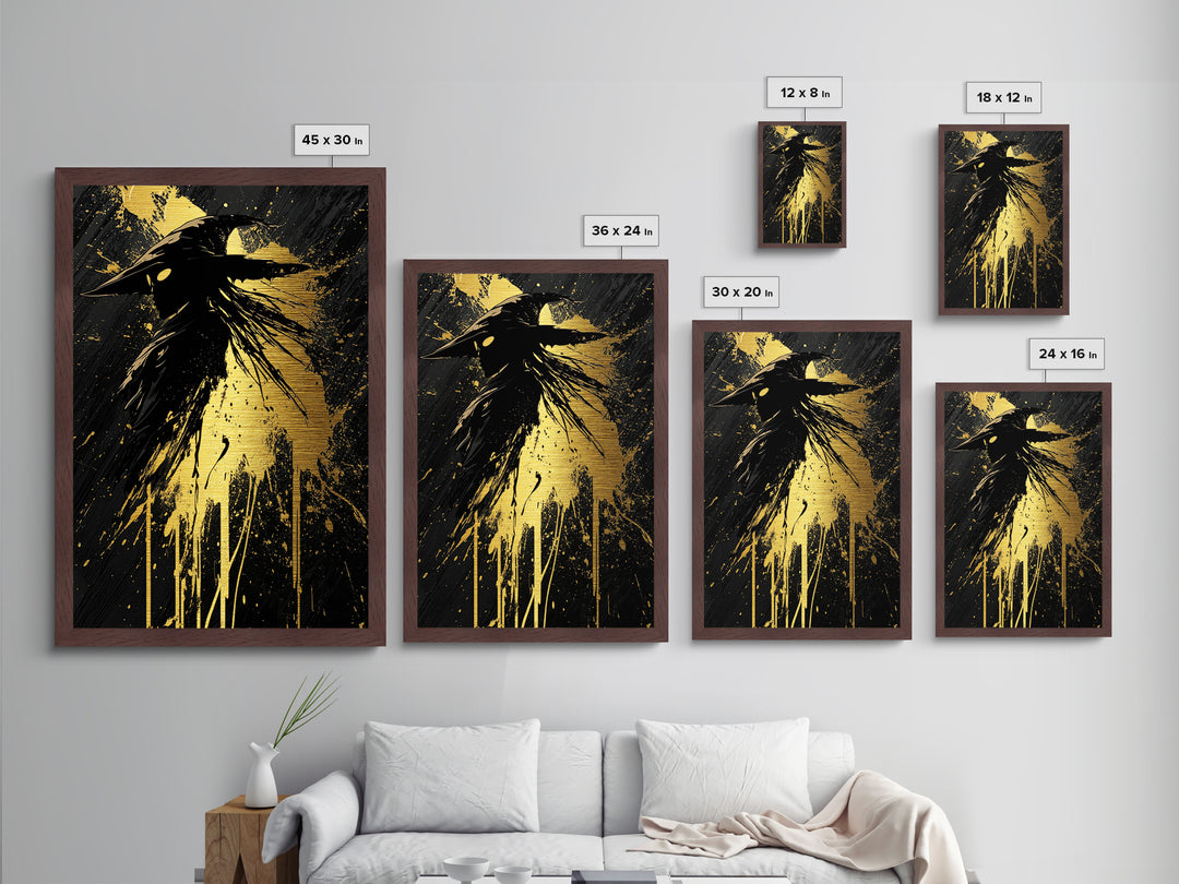 Mystical Plague Doctor Mask Metallic Gold Art – Spooky Season Metal Art Gothic Halloween Wall Print, Framed in Authentic Wood