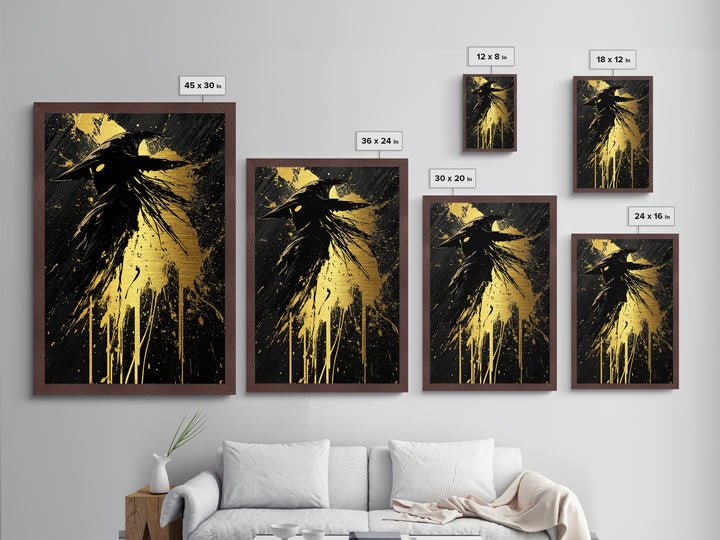 Mystical Plague Doctor Mask Metallic Gold Art – Spooky Season Metal Art Gothic Halloween Wall Print, Framed in Authentic Wood