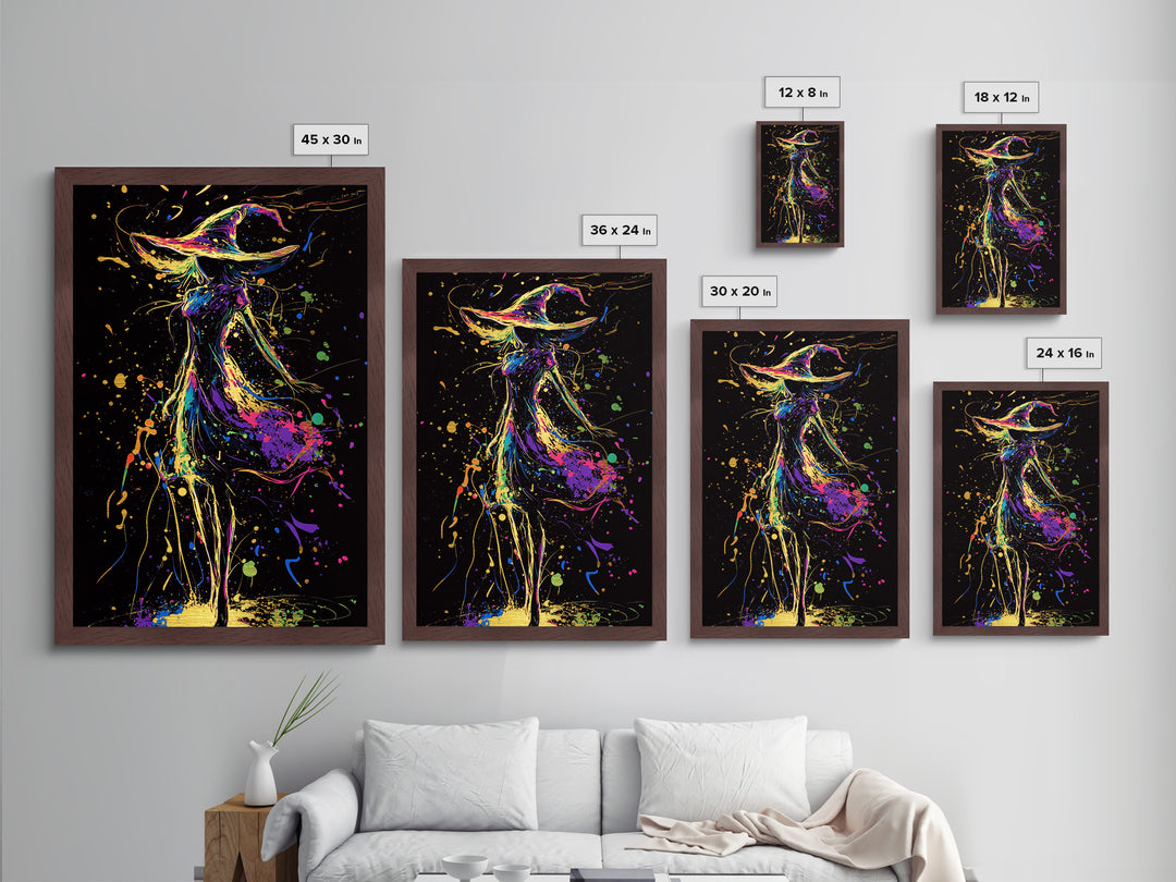 Mystical Witch Silhouette Metallic Gold Art | Spooky Halloween Wall Art | Metal Art with Real Wood Frame