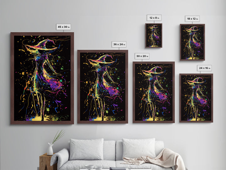 Mystical Witch Silhouette Metallic Gold Art | Spooky Halloween Wall Art | Metal Art with Real Wood Frame