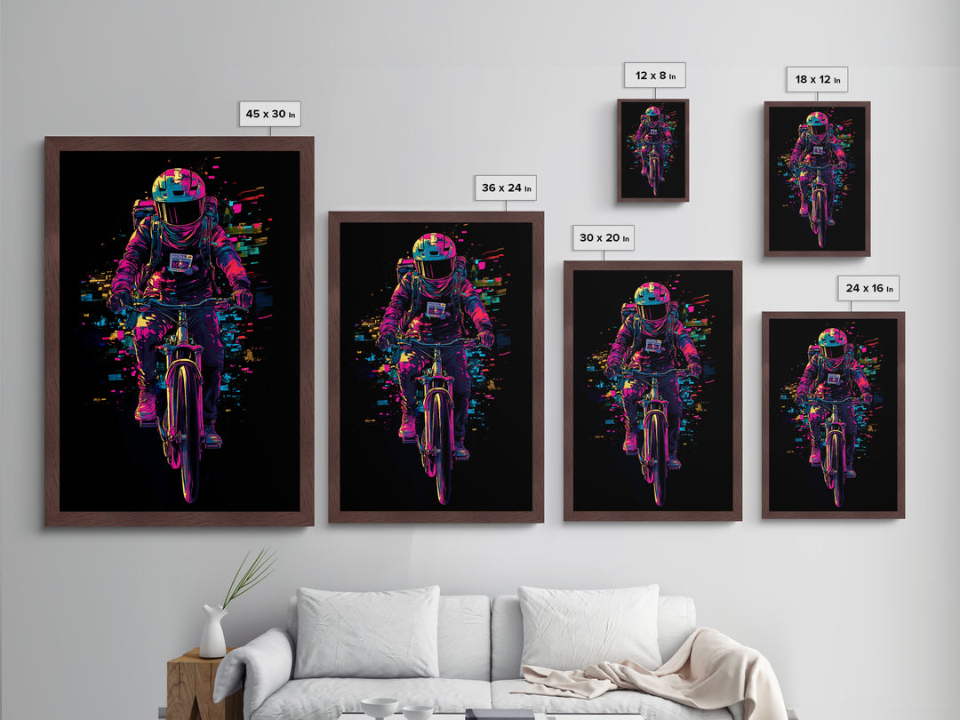 Witchy Rider Metallic Gold Art, Vibrant Spooky Season Metal Art Halloween Bicycle Print in Natural Wood Frame