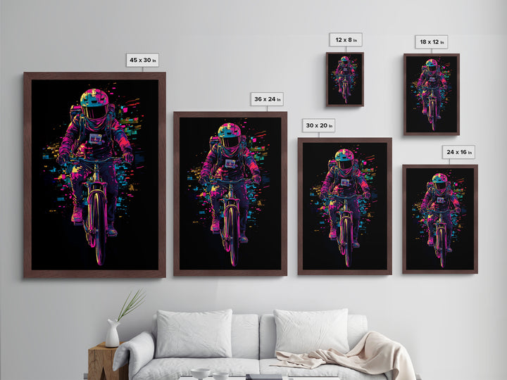 Witchy Rider Metallic Gold Art, Vibrant Spooky Season Metal Art Halloween Bicycle Print in Natural Wood Frame