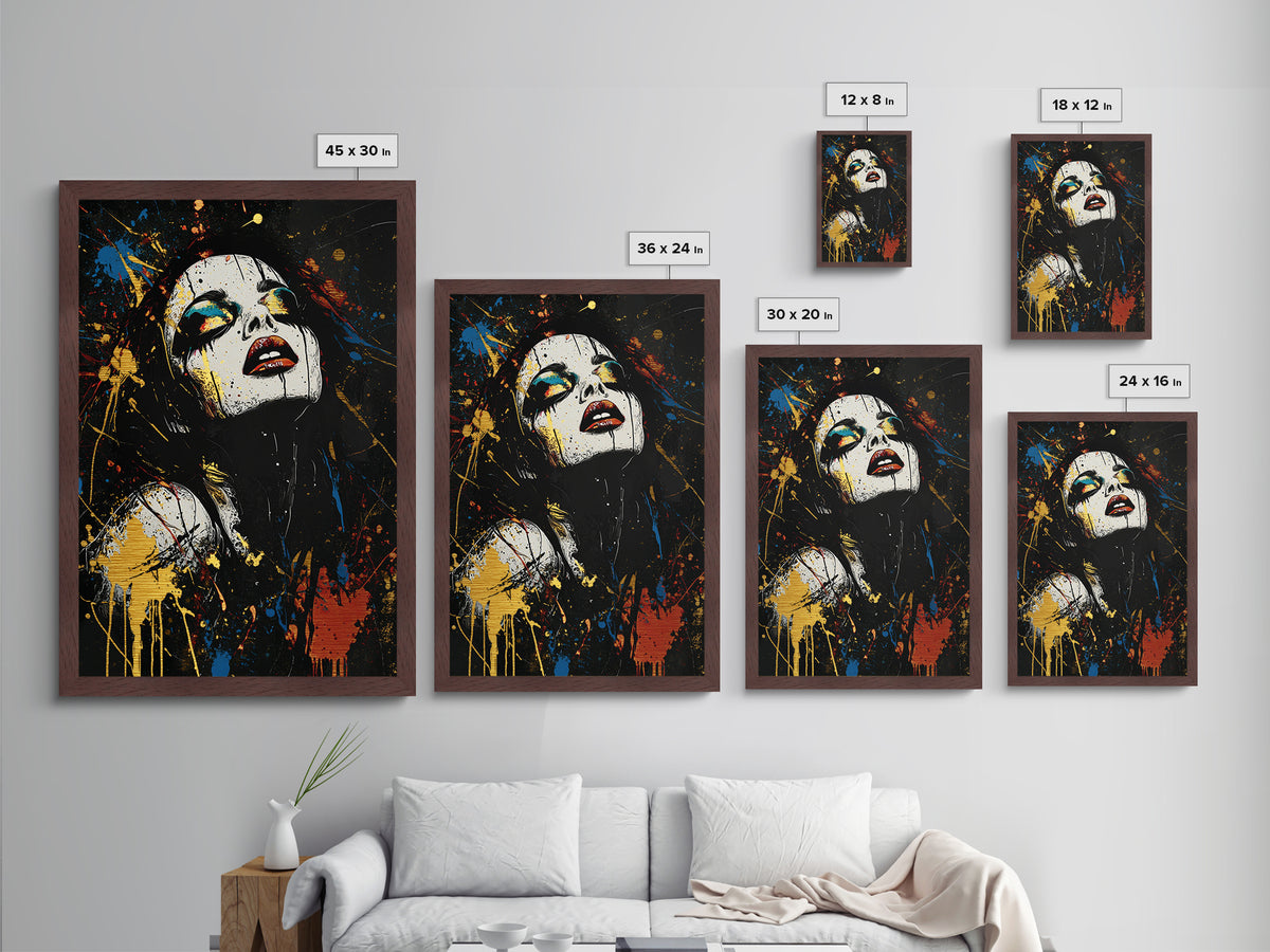 Metallic Gold Art Gothic Clown Woman | Spooky Halloween Metal Art Portrait | Creepy Horror Wall Art Framed in Real Wood