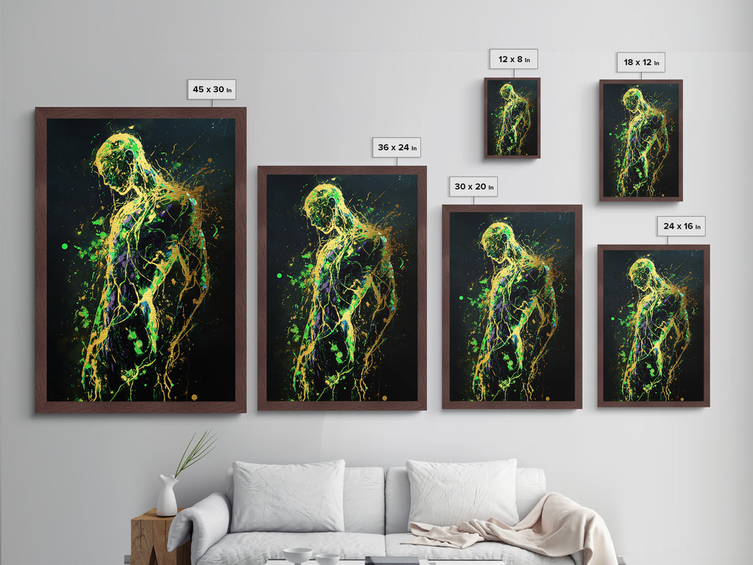 Haunted Silhouette Metallic Gold Art, Gothic Metal Art Wall Décor with Real Wood Frame, Spooky Halloween Home Accent