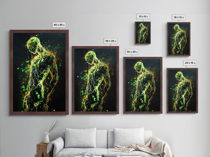 Haunted Silhouette Metallic Gold Art, Gothic Metal Art Wall Décor with Real Wood Frame, Spooky Halloween Home Accent