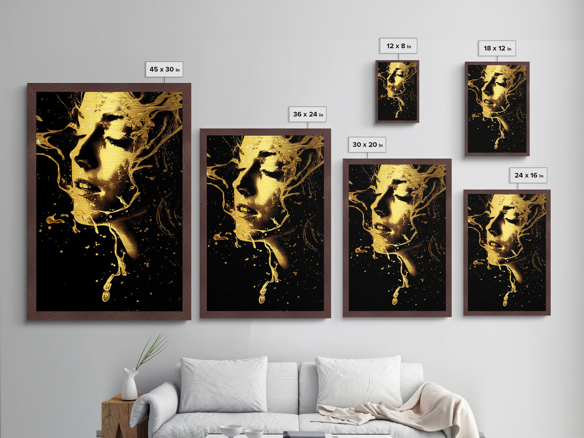 Witchy Woman Portrait Metal Art, Metallic Gold Art in Natural Wood Frame, Creepy Halloween Wall Hanging Gothic Décor