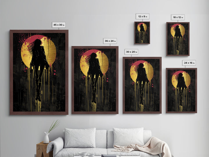 Moonlit Shadow Gothic Wall Art, Metallic Gold Art Halloween Print, Spooky Metal Art Framed With Handcrafted Real Wood