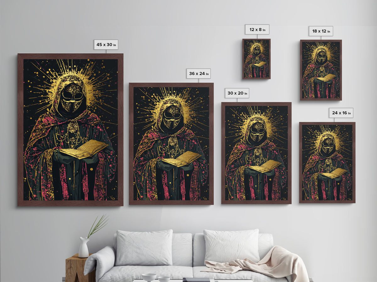 Halloween Gothic Saint Metallic Gold Art Metal Art Spooky Occult Wall Art Framed In Real Wood Haunted Witchy Season Painting