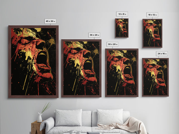 Screaming Horror Metallic Gold Art Metal Art | Gothic Haunted Halloween Wall Decor | Real Wood Frame Creepy Spooky Season Art